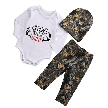 

Fashion Baby Winter Clothes Newborn Baby Girl Boy Clothes Crawl Walk Hunt Tops Romper +Pants Trousers Hat Outfits Set 3PCS