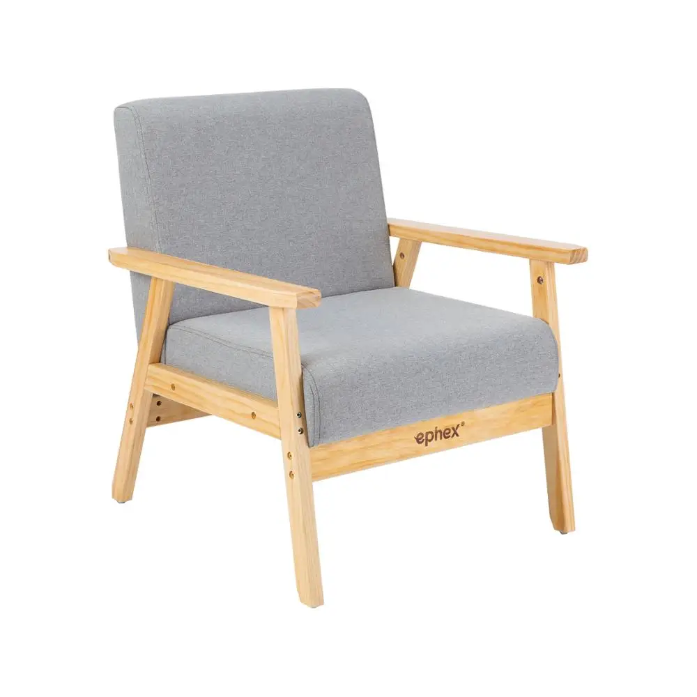 

Accent Single Sofa Mid Century Modern Wooden Arm Fabric Upholstered Lounge Chair Apartment Living Room Chairs Gray
