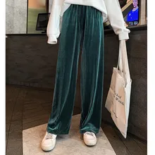 JUJUSLAND Women Pant Autumn Winter Velvet pants Elastic Waist Trousers Casual Wide leg Pants Plus Size black Loose trousers 7518