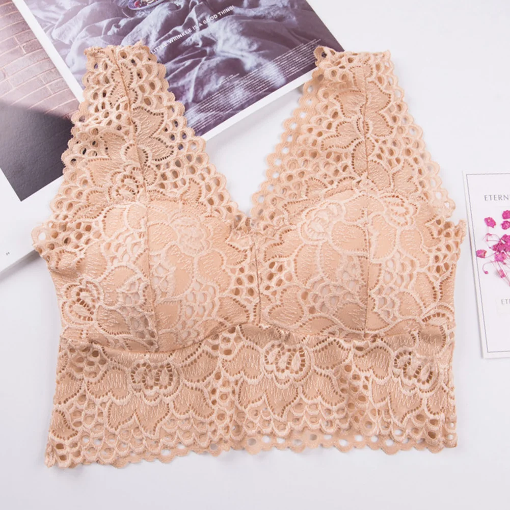 Skin Tone Красивое нижнее белье, вязанное крючком, без косточек, сексуальный бюстгальтер, женский топ на бретелях, кружевной дышащий нейлоновый мягкий цветочный бюстгальтер - Цвет: Skin Tone