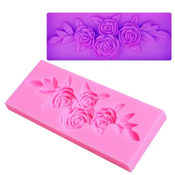 

4 Roses With Leaves Silicone Mold Cookie Cake Decoration Tools Wedding Fondant Decoration Baking Mold