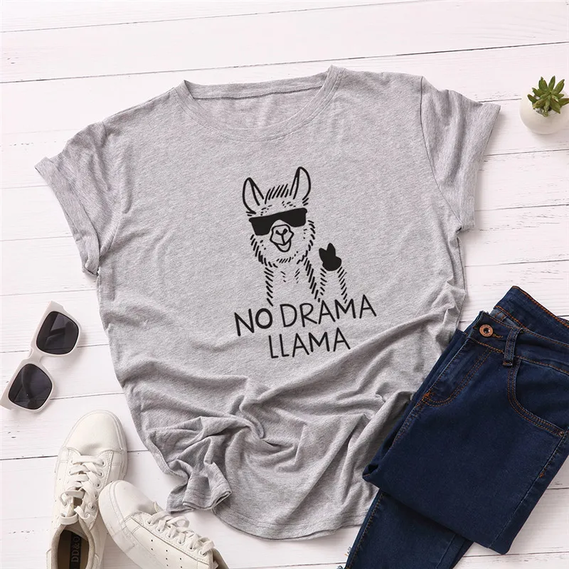 Нет Драмы Ламы модная футболка женская Kawaii смешные футболки уличная одежда для