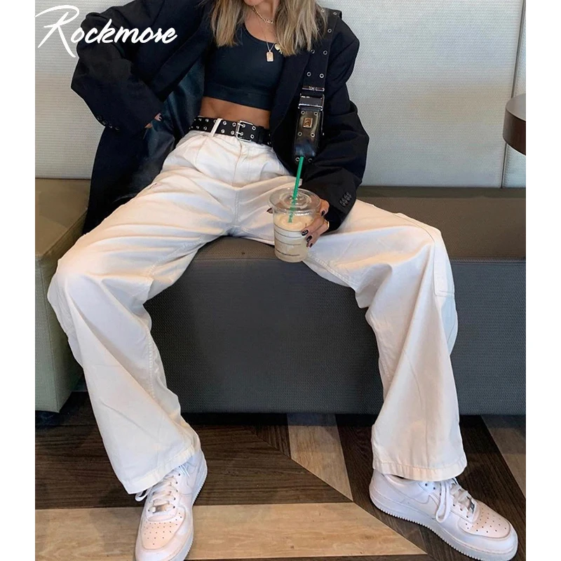 Rockmore Wide Leg Jeans Women Cargo Pants Plus Size White Pockets Woman Jeans High Waist Streetwear Demin Straight Pants Casual Rockmore Wide Leg Jeans Women Cargo Pants Plus Size White Pockets Woman Jeans High Waist Streetwear Demin Straight Pants Casual