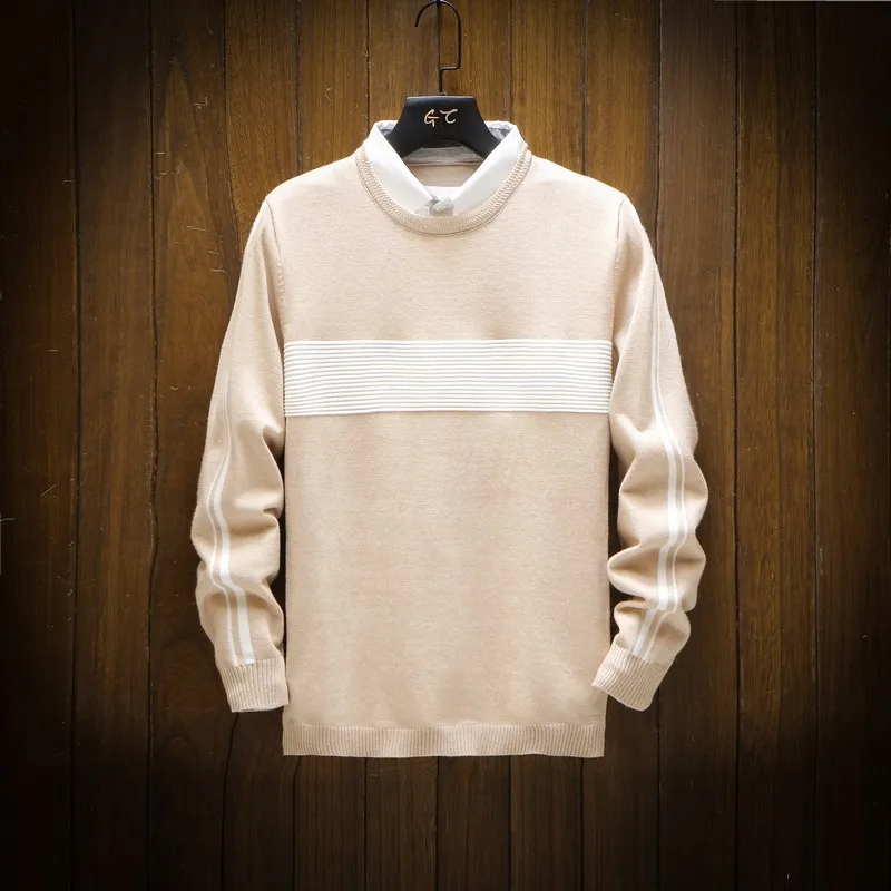 Shirt collar men's fake two-piece winter and winter new sweater base-shirt casual Korean slim-style sweater sweate - Цвет: Хаки