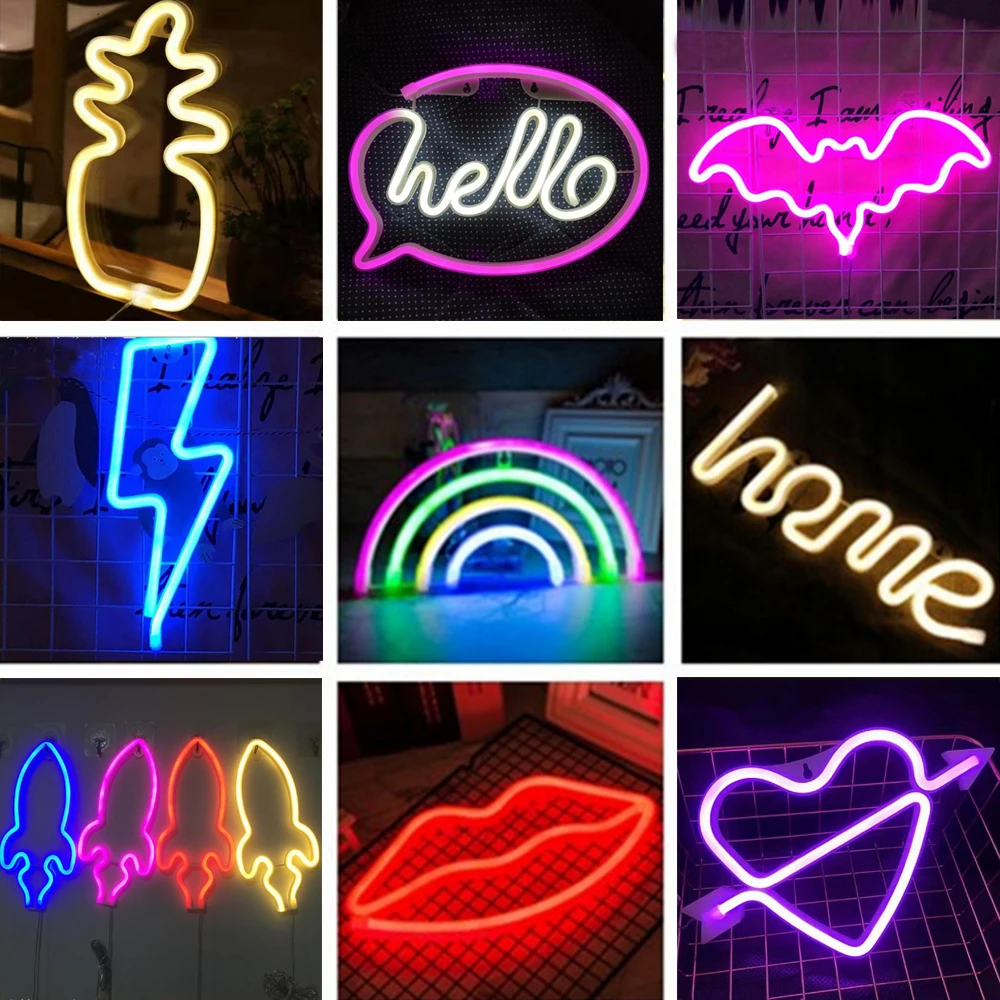 

Neon Light LED Neon Lamp 5V USB/Battery Power Rainbow Rocke Lightning Lips Style Nightlights Christmas Wedding Party Decoration