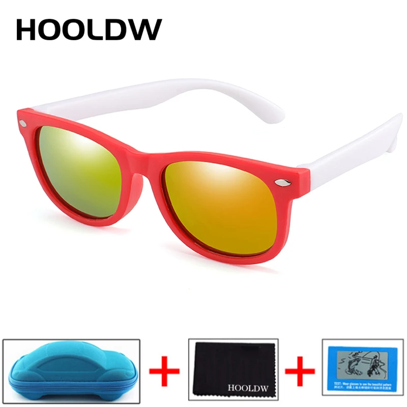 red white 2 HOOLDW Поляризационные детские солнцезащитные очки, детские солнцезащитные очки для мальчиков и девочек, небьющиеся силиконовые защитные очки, Детские UV400 очки с коробкой - Цвет линз: red white 2