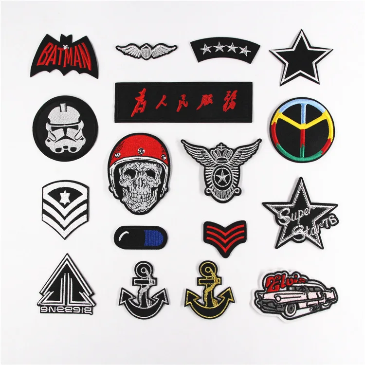 

Skull Patches for Jacket Clothes DIY Stripes Iron on Cars Appliques Clothing Stickers Embroidery Military Pentagram Badges @G