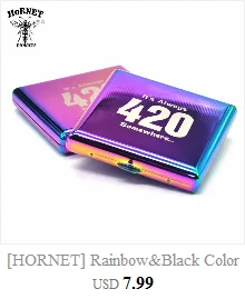 [HORNET] Радужный и черный металлический чехол для сигарет(90 мм x 80 мм) с логотипом 20 сигареты обычного размера(85 мм* 8 мм) с 2 зажимами