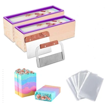 

DIY Wooden Soap Loaf Cutter Mold and Soap Cutter Set,Rectangular Silicone Mold Set for Make Soap,with Wooden Box