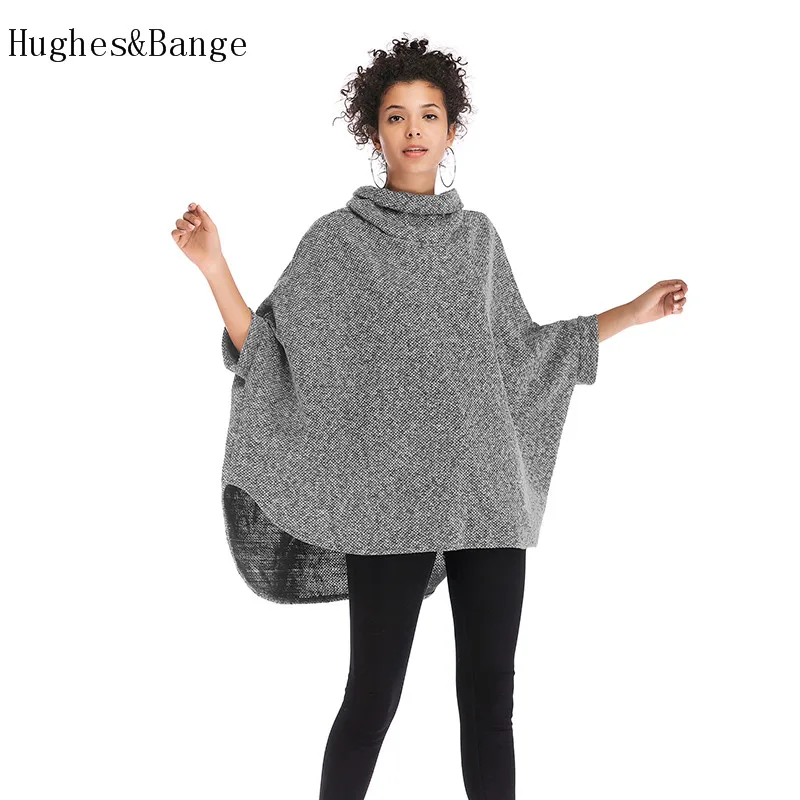 

2020 Women's Sweater Pullover Loose fashion casual High collar Five-point sleeve irregular cape Bat sleeve Sweater cloak coat