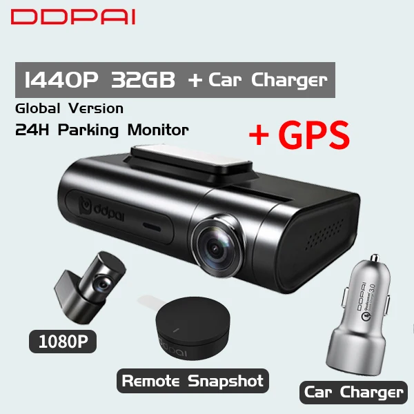 DDPai X2S Pro видеорегистратор DVR 1440P HD 24H контроль парковки мастер Встроенный gps n g-сенсор sony MIX Передняя Задняя запись - Название цвета: Add Car Charger