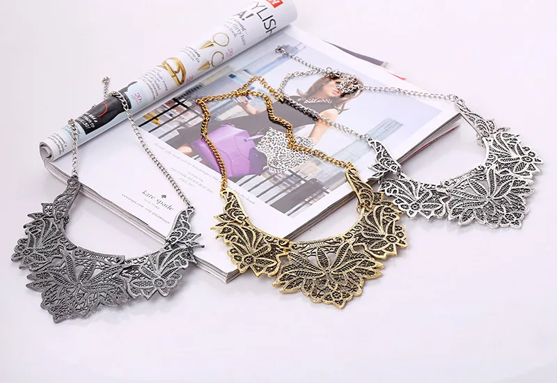 LZHLQ старинный полый цветок ожерелье s металлический бренд свитер ожерелье для женщин Элегантный кулон ключицы ювелирные изделия Chian заявление