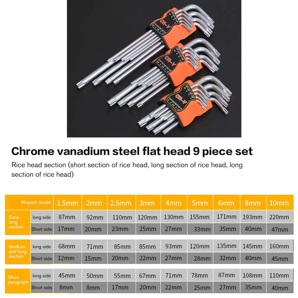 9 шт., Набор шестигранных ключей со звездами сливы, набор инструментов для ремонта Torx L, Набор отверток, набор инструментов, CR-V, стальной динамометрический ключ