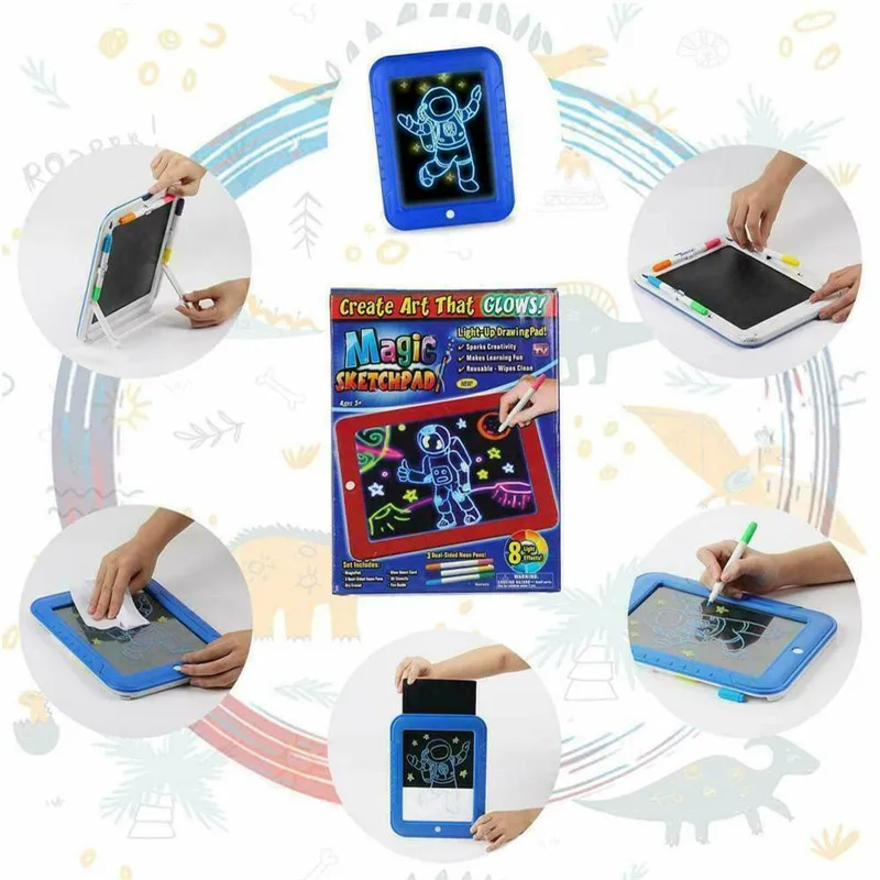 3D lcd Магнитный устраняющий коврик, светодиодный, волшебная доска для рисования, повторное использование, создание искусства, светится, доска для рисования, доска для детского письма