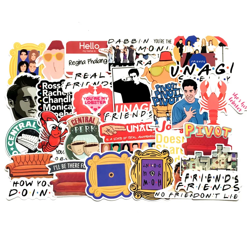 34pcs Friends tv show funny Creative badges DIY decorative stickers Cartoon PC wall notebook phone Waterproof sunfast sticker