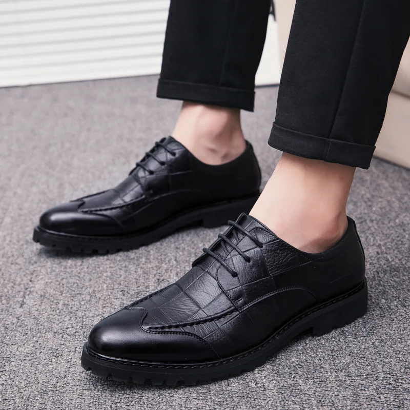 

2019 Spring Trend England Fashion New Style Business Casual Korean-style Black And White with Pattern Small Leather Shoes Men's