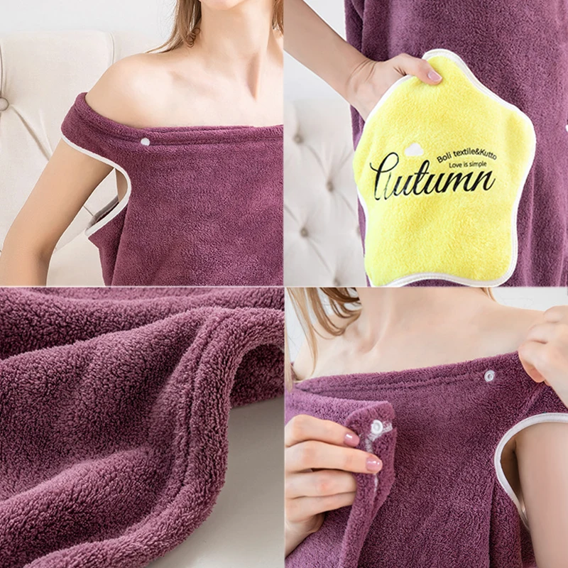 Wearable Bath Towel Superfine Fiber Towels Soft and Absorbent Coral Fleece Towel for Hotel Home Bathroom Gifts Women Bathrobe