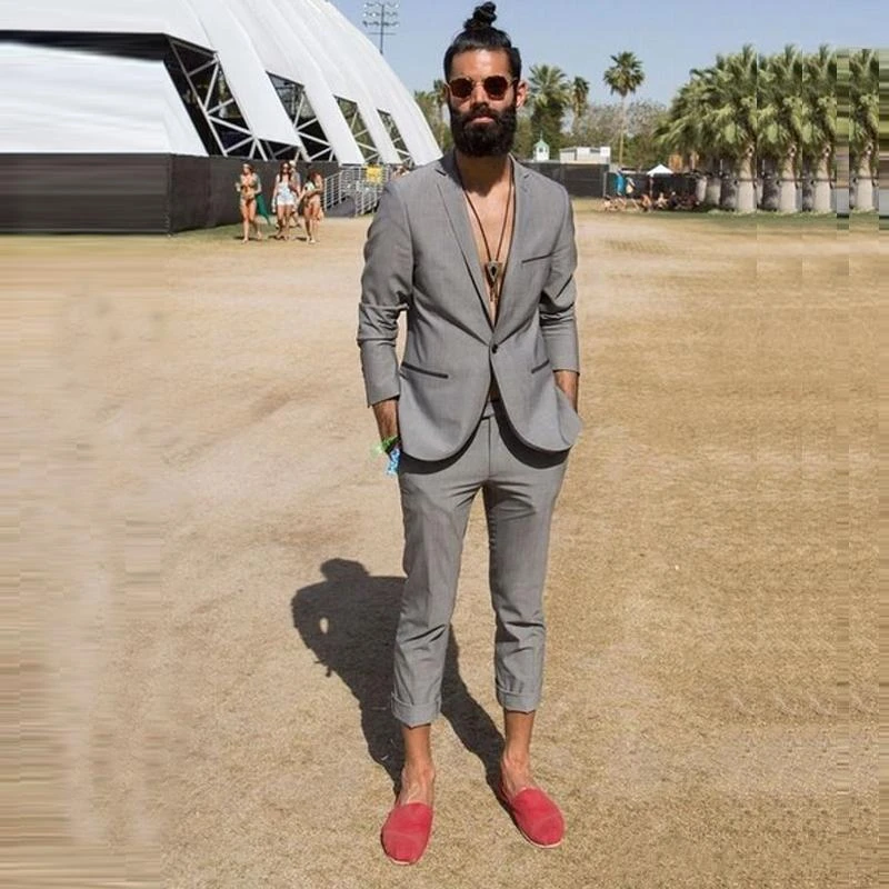 Trajes grises para hombre, traje ajustado para la playa, traje de novio para boda, 2 piezas (chaqueta + Pantalones), Blazer para novio, 2021| Trajes| - AliExpress