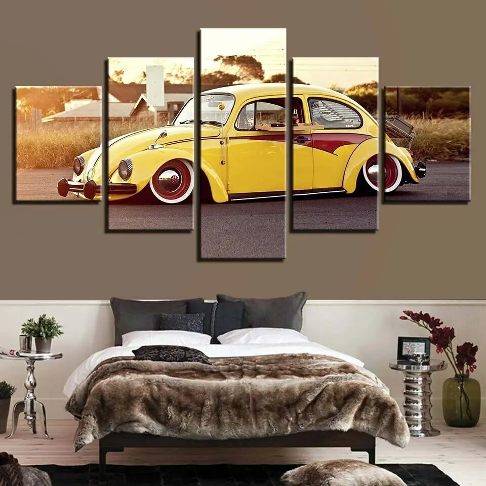 

Vintage Yellow Car Poster 5 Pcs Canvas Picture Print Wall Art Canvas Painting Wall Decor for Living Room Poster No Framed