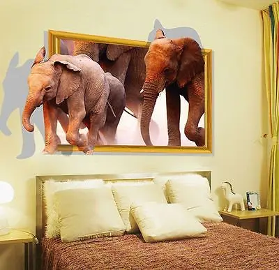 

High quality 3D Lovely Elephant 3D Removable Wall Sticker Room Decor Decal Vinyl Mural