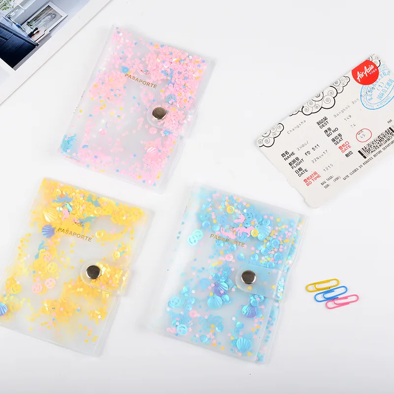 

Fashion Beautiful Simple Quicksand Passport Cover Girls Women PVC Travel Passport Holder Case Card ID Holders 13.5*10cm
