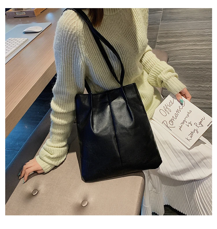 Новинка, модная вместительная сумка, женская сумка, простая сумка на плечо из мягкой искусственной кожи, женская сумка, сумка-мешок