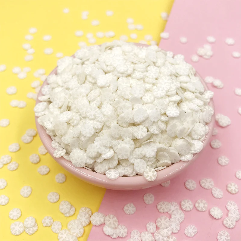white 100 г/лот голубая Снежинка кусочки Fimo поделки Полимерная глина брызги для слизи наполнитель материал сделай сам для украшения ногтей 5 мм - Цвет: white