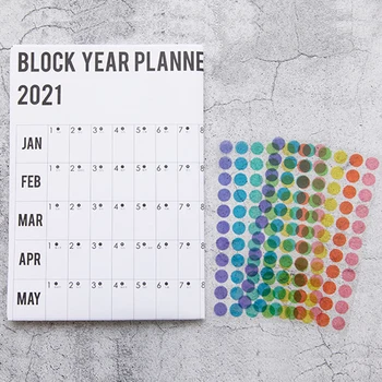 

2021 Block Year Planner Daily Plan Paper Wall Calendar with 2 Sheet EVA Mark Stickers for office school Home