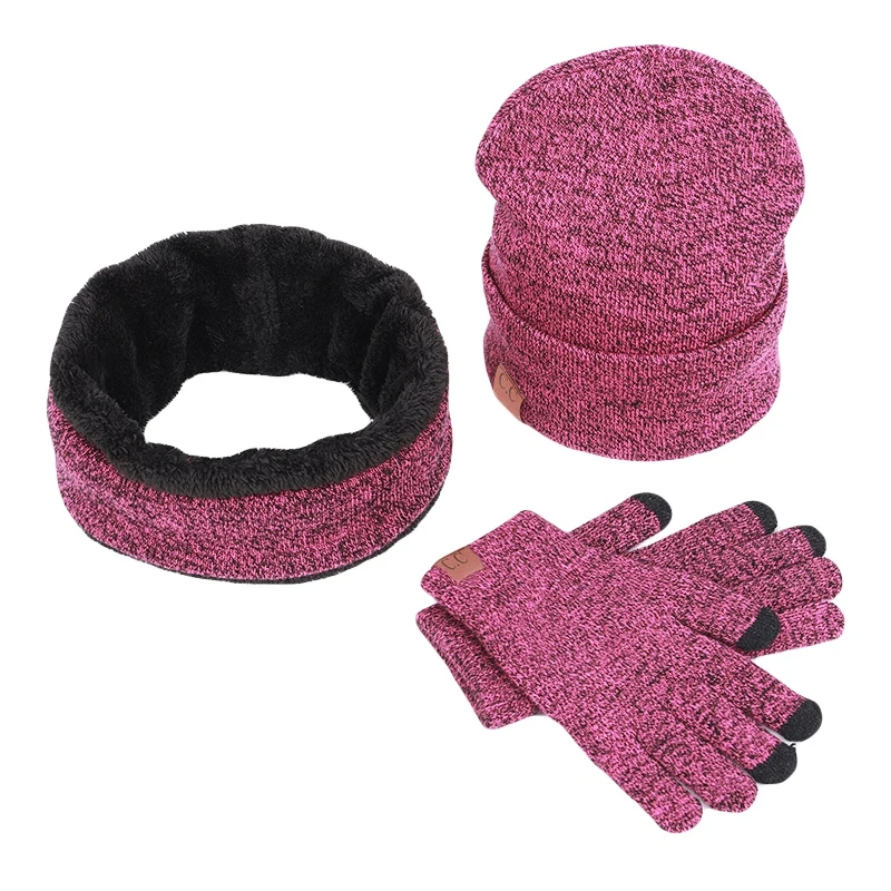 3 шт./компл. зимняя шапочка круглая объемная шапка шарф утепленной шеей, перчатки набор теплая одежда комплект одежды