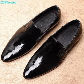 

QYFCIOUFU 2019 New Fashion Leather Cow Genuine Men Black Snake Pattern Formal Shoes Office Business Wedding Suit Men Dress Shoes