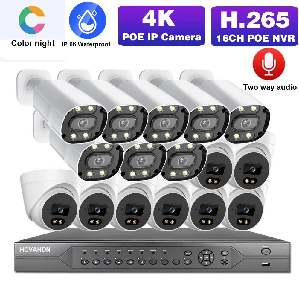 16CH 4K POE NVR Security Camera System Two Way Audio IP Camera Set 8MP
