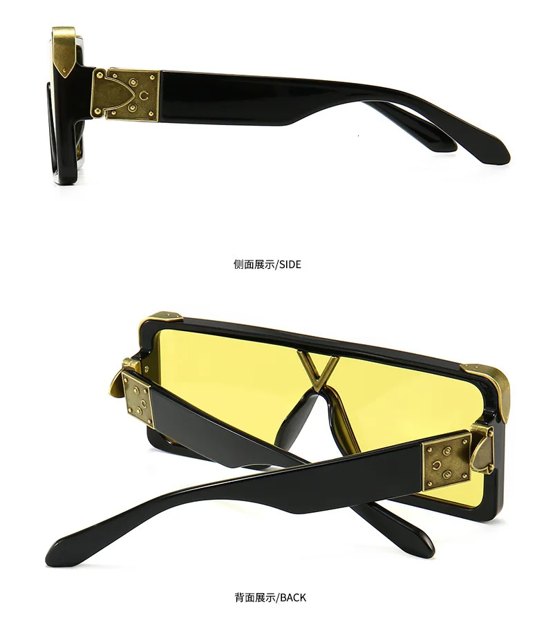 Негабаритный черный желтый бренд солнцезащитные очки для мужчин и женщин винтажные заклепки плоские Солнцезащитные очки женские сексуальные большие оттенки Ins очки Oculos