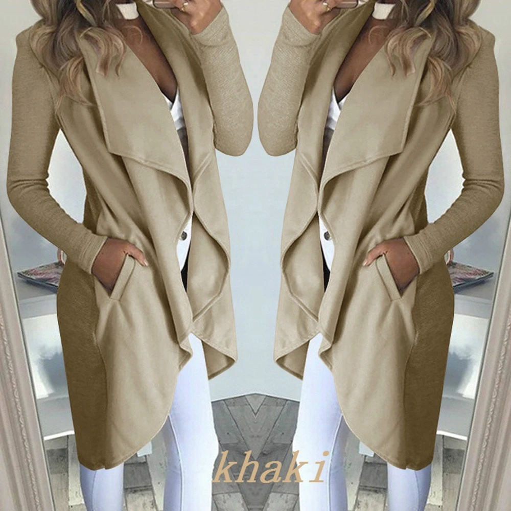 Winter Warm Trench Coat Women Long Warm Jacket Ladies Turn down Collar French Style Moto Biker Waterfall Coats Women Outwears