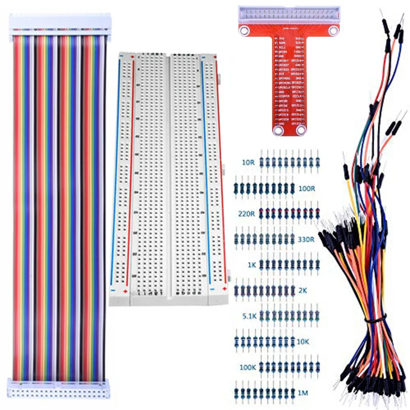 For Raspberry Pi 4B 3B+ Kit 830 MB-102 Tie Points Solderless Breadboard +  GPIO T Type Expansion Board + 65pcs Jumper Wires Cable