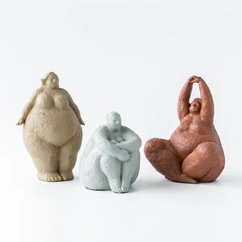 

18cm 35cm Resin Abstract Fat Lady Figurines Nordic Creative Woman Ornament Table Craft Gifts Modern Home Decoration Accessories