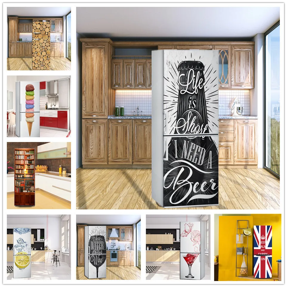 1.5M/1.8M Vinyl Self Adhesive Kitchen Fridge Sticker Refrigerator Cover  Door Wrap Size 60x150cm/