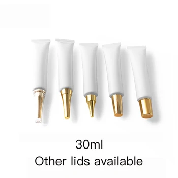 

Free Shipping 30g Empty Cosmetic Container White Plastic Long Soft Bottles 30ml Refillable Hand Lotion Cream Packaging Tube