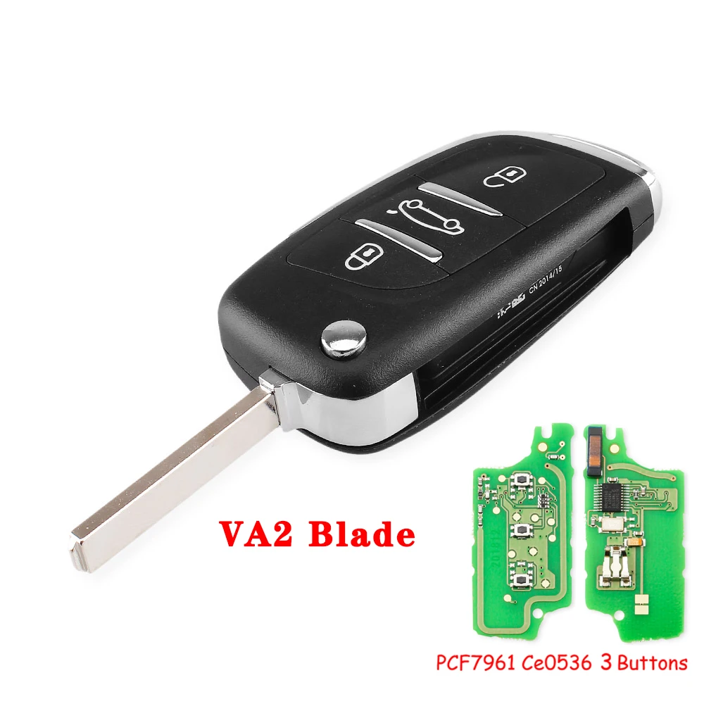 KEYYOU HCA/VA2 Blade CE0536 433 МГц ASK модифицированный дистанционный Автомобильный ключ для Citroen C4 C5 C3 C2 PICASSO PCF7961 ID46 2/3 кнопки - Цвет: 3BT CE0536 VA2