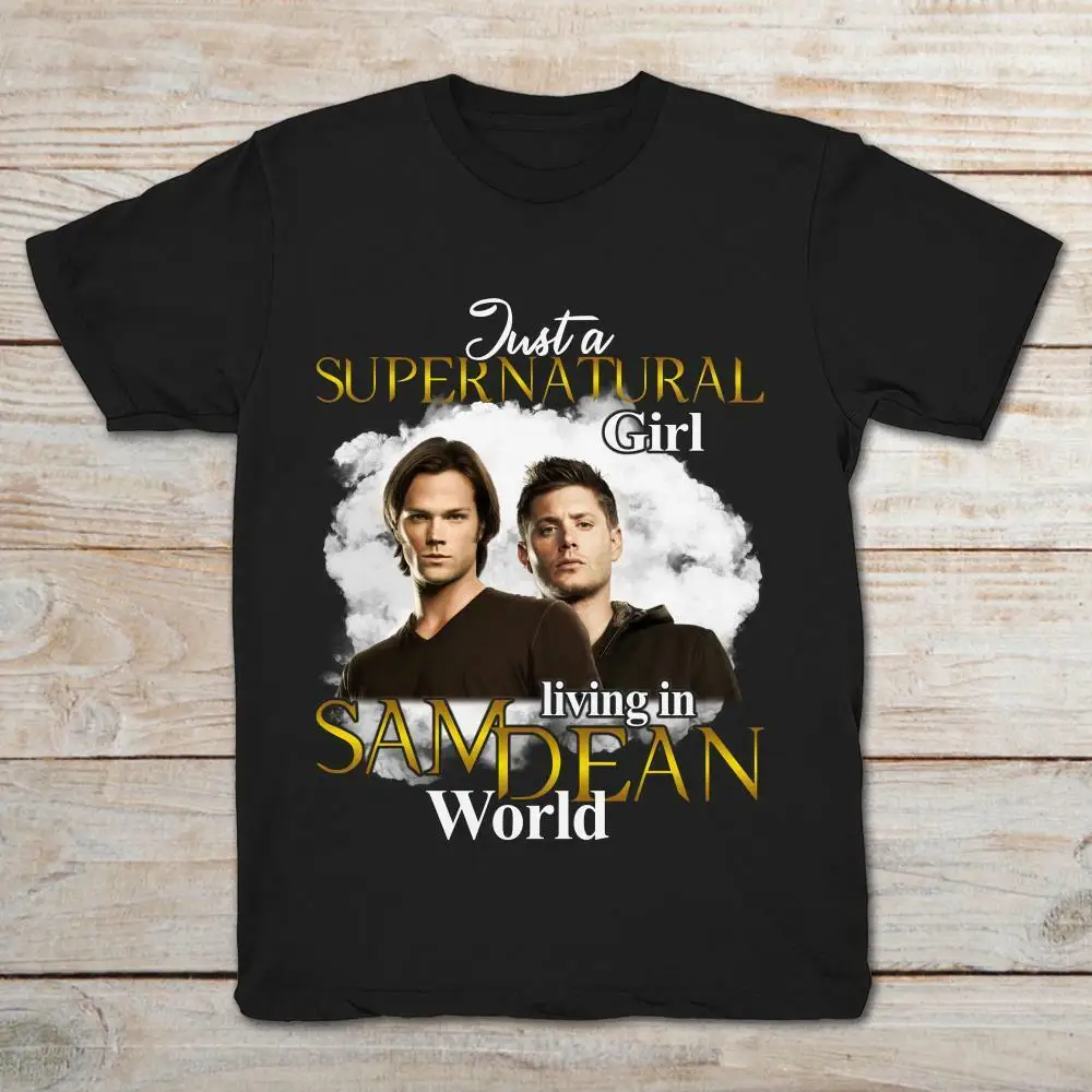Черная футболка с надписью Just A Supernatural Girl Live In Sam Dean World S-3Xl для подростков детей