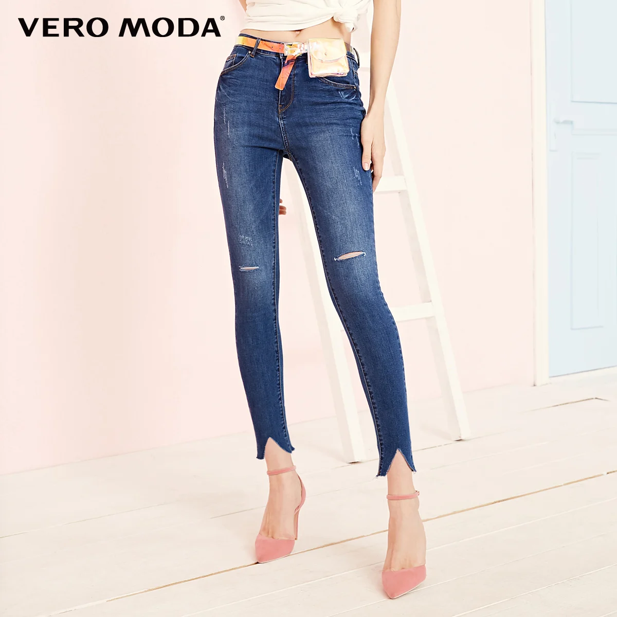 Vero Moda женские облегающие Стрейчевые джинсы из лайкры с потертостями на манжетах | 319149550