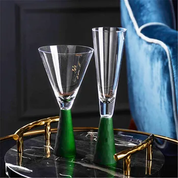 

European Emerald-Green Tableware Crystal Wine Glass Gilded Wine Glass Party Frosted Pedestal Champagne Glass Business Wine Cup