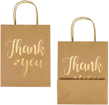 

1/5/10pcs Foldable Shopping Bag Paper Bags Gold Foil Thank You Brown Paper Bags With Handles For Wedding Birthday Party Favors