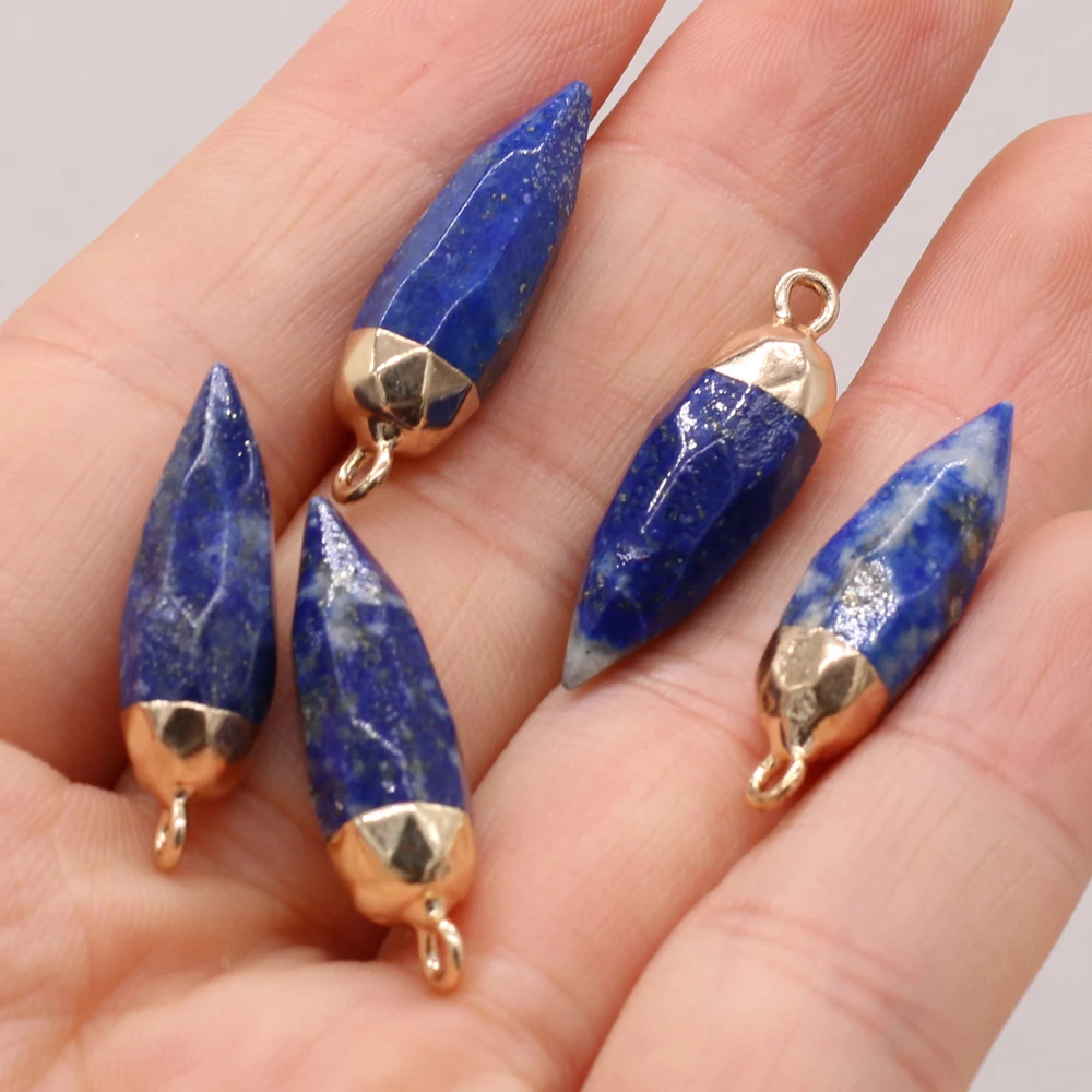 

2pcs Natural Gilded Charm Lapis Lazuli Stone Pendant for Women Necklace Earrings Accessories or Jewelry Making Size 8x25mm