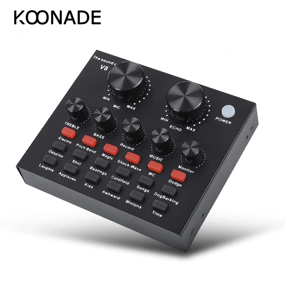 

V8 Sound Card Headset Microphone Live USB External Audio Interface Bluetooth Function for Computer PC Mobile Phone Singing