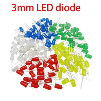 

5Colors*20PCS=100PCS 3mm LED diode Light Assorted Kit White Yellow Red Green Blue each 20pcs Component package
