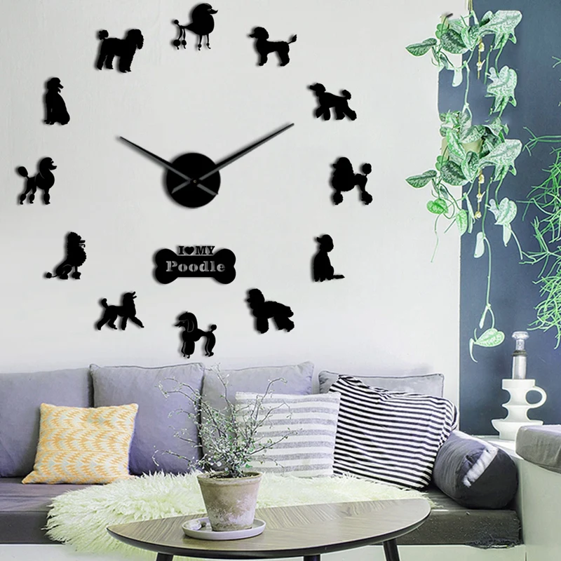 radio controlled clock New Poodle Big Hand Modern Wall Clock Poodle Dog Diy Giant Wall Clock Dining Room Wall Decor Poodle Mirror Effect Diy Large Wall wall clocks for sale