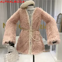 ALPHALMODA зима новое женское плюшевое меховое пальто с кисточками жемчужное Полосатое пальто с воротником с подкладкой толстое теплое женское модное пальто