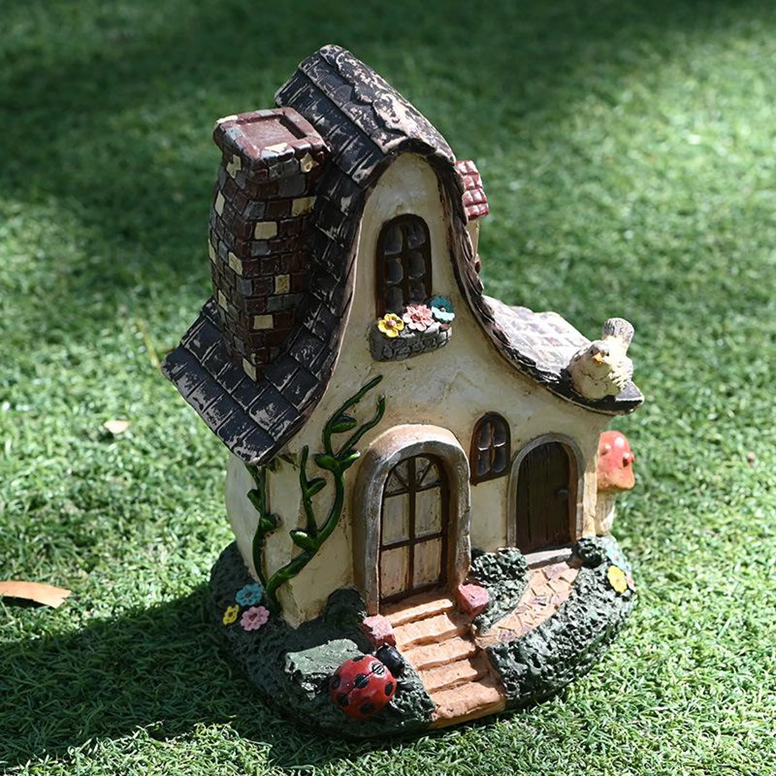 Mystic Gnome Fairy House Figurine Outdoor Decor Garden House Statues, Waterproof and Durable, for Balcony, Flower Bed