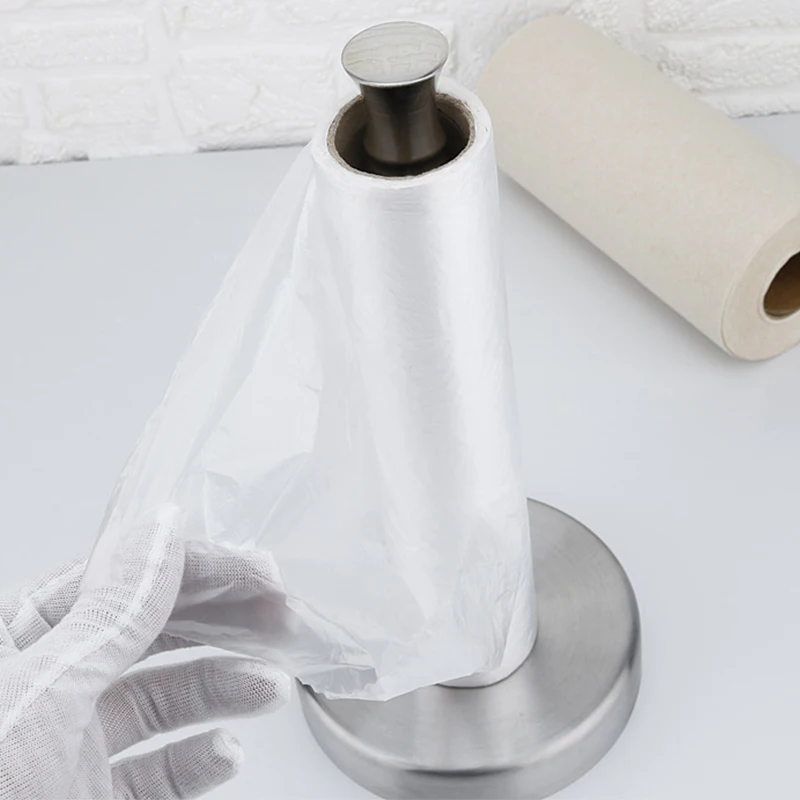 Kitchen Stainless Steel Roll Paper Standing Paper Holder Silver Plastic Wrap Storage Rack Home Table Decor