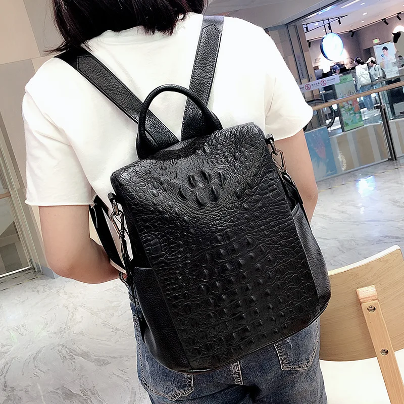 New Fashion 100% Genuine Leather Women Alligator Backpacks Luxury Brand Female Real Natural Leather Lady Girl Student Backpack 6